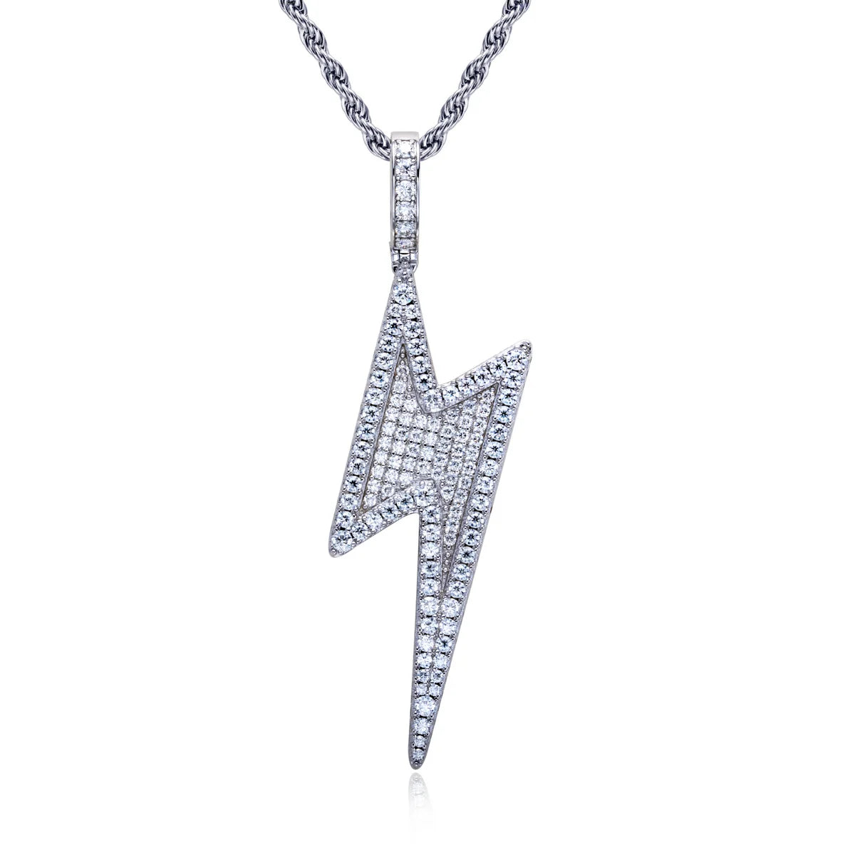 Moissanite Lightning Pendant Necklace – Hip Hop Statement Jewelry | 925 Sterling Silver Chain 60cm Dope Gift for Men & Women