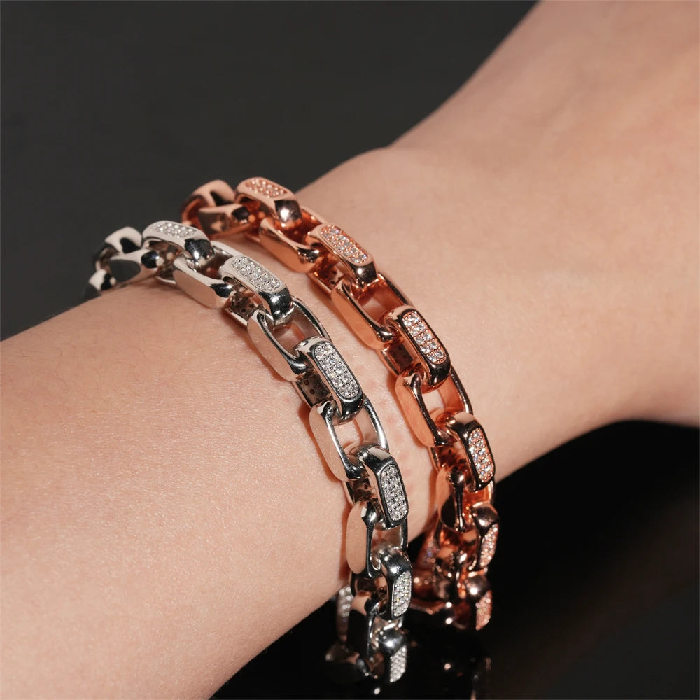 Moissanite Bracelet – 8mm D Color Hip Hop Buckle Design | S925 Sterling Silver with Certificate Fashion Jewelry