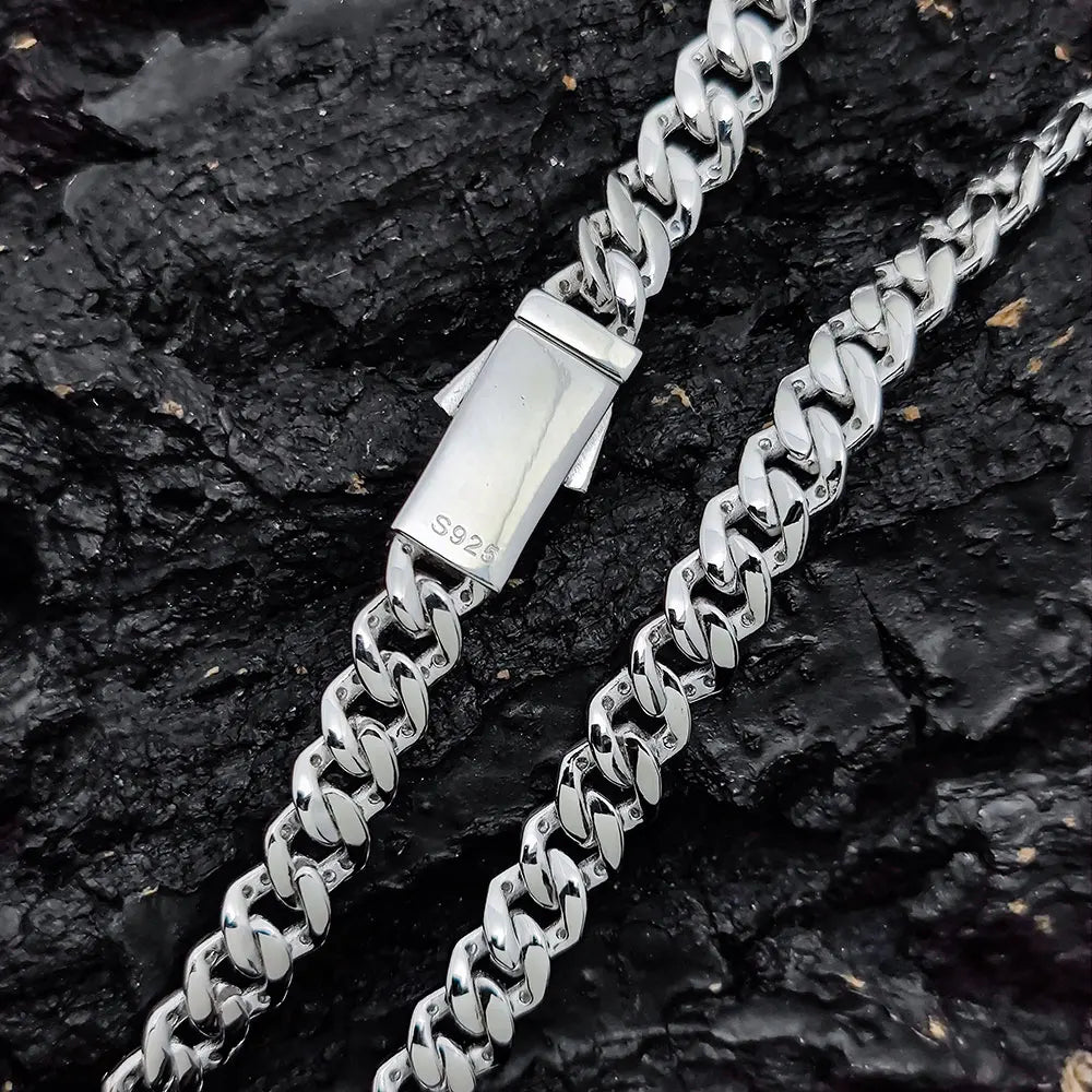 Moissanite Cuban Hip Hop Chain Necklace – 8mm VVS Full Diamond Iced Out | 925 Sterling Silver Chain Jewelry for Men & Women