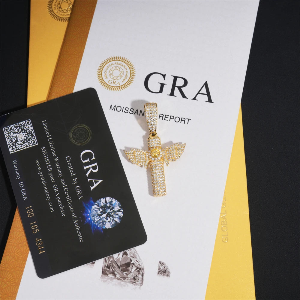 Moissanite Cross Pendant – Colorful VVS1 Diamond with GRA Certification | 925 Sterling Silver Fits 8mm Tennis Chain