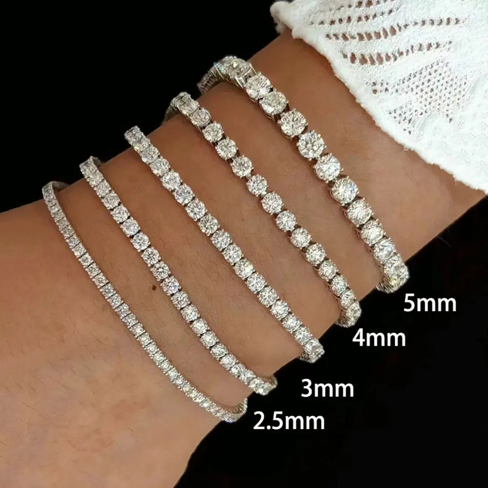Moissanite Tennis Bracelet – 2mm 3mm 4mm 5mm Classic Design | 925 Sterling Silver Lab Diamond Tennis Chain for Men & Women