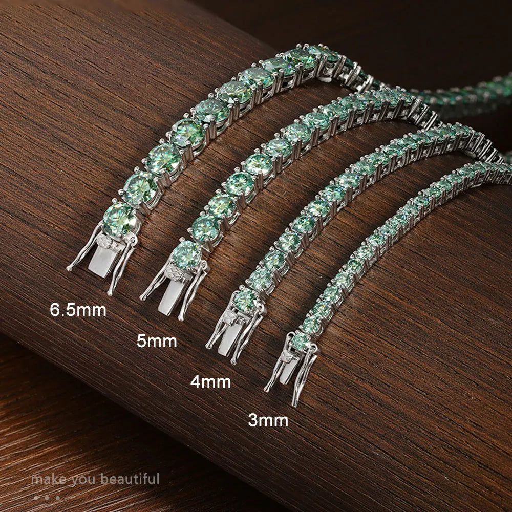 Green Moissanite Tennis Bracelet – D VVS with GRA Certificate | 925 Sterling Silver Lab Diamond Wedding Jewelry for Men & Women