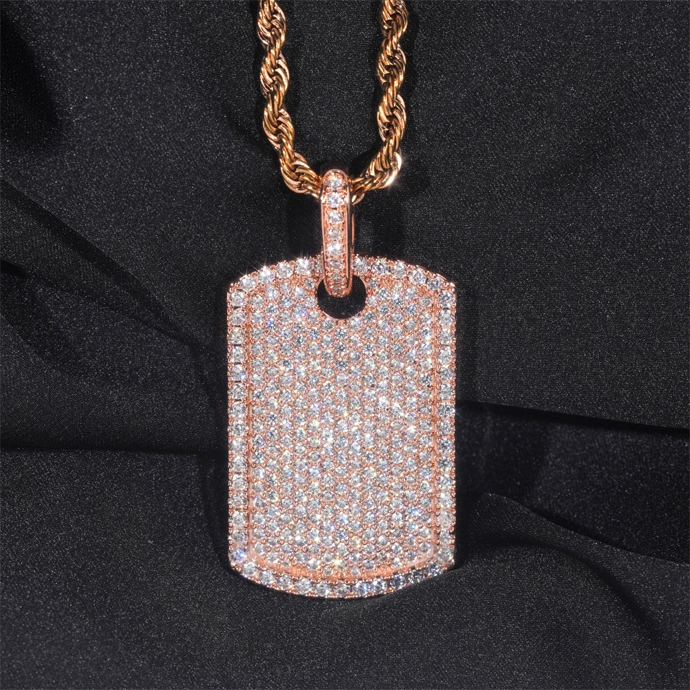 Moissanite Rectangular Pendant Necklace – Shiny Inlaid Hip Hop Design | S925 Sterling Silver Cool INS Jewelry