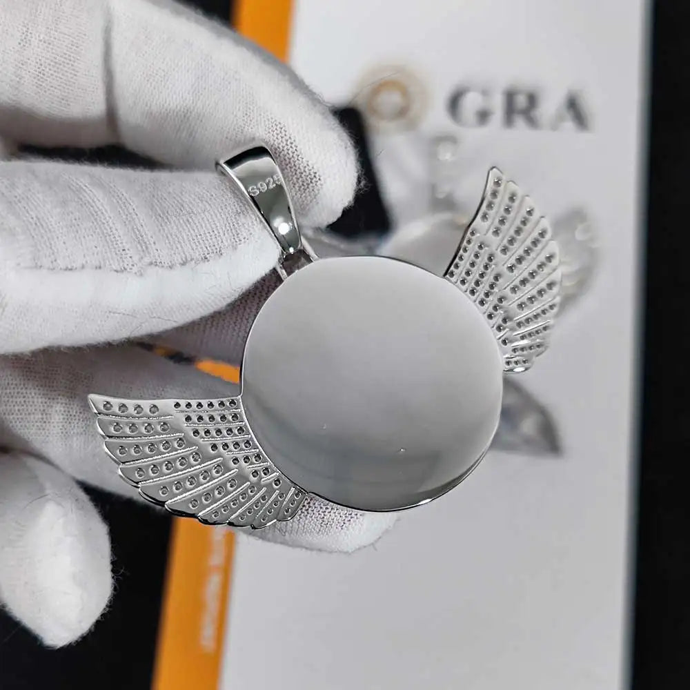 Moissanite Angel Wings Memory Locket Pendant – Iced Out Custom Photo Charm | 925 Sterling Silver Trendy Jewelry for Women