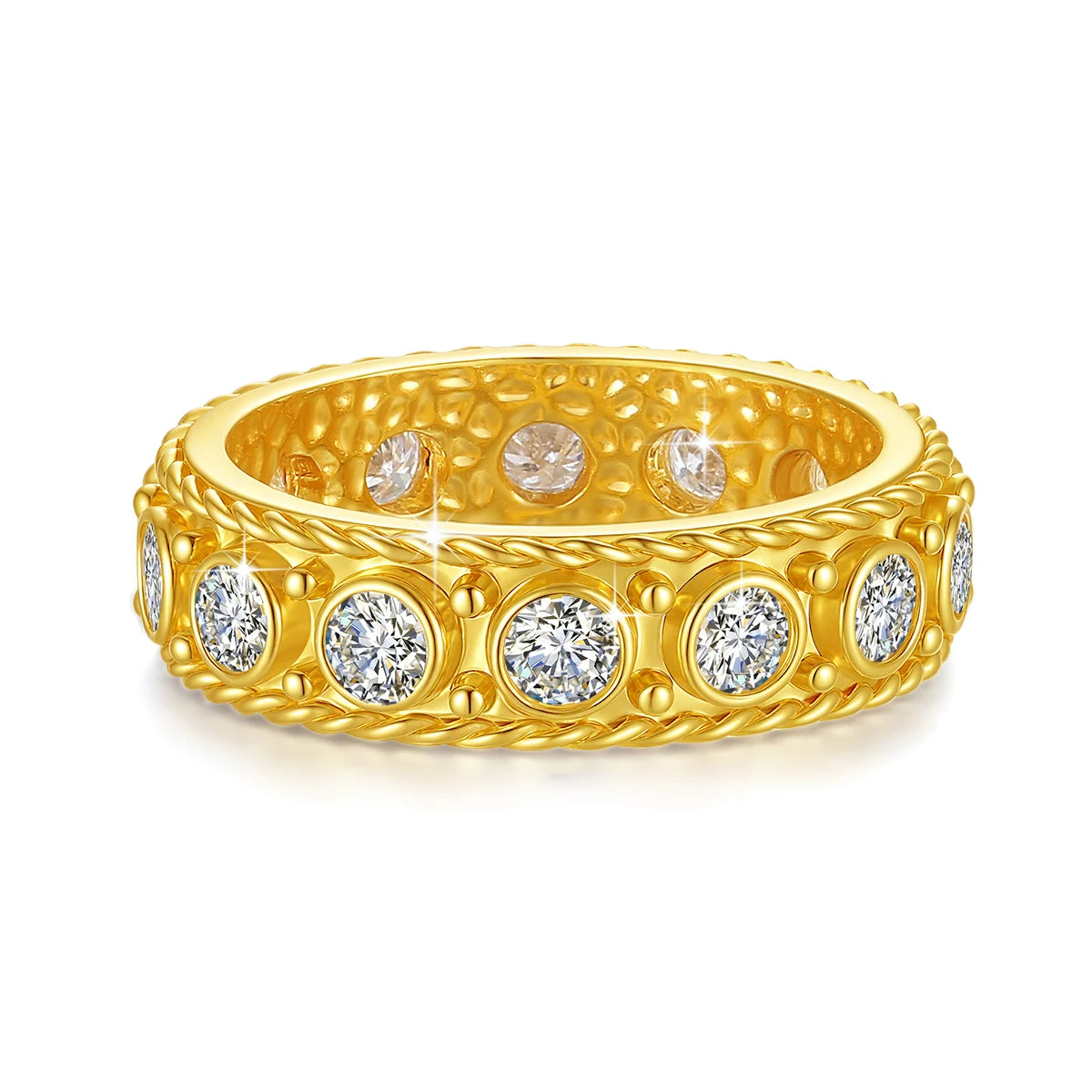 Moissanite Diamond Ring – 3mm 0.1ct Full Eternity Band | Real 14K Gold Au585 Unisex Anniversary & Party Jewelry