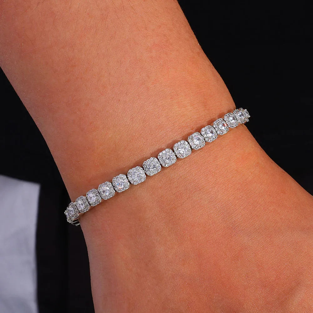 Moissanite Tennis Chain Necklace – 5mm Luxury Custom VVS Diamond Cluster | 925 Sterling Silver Jewelry