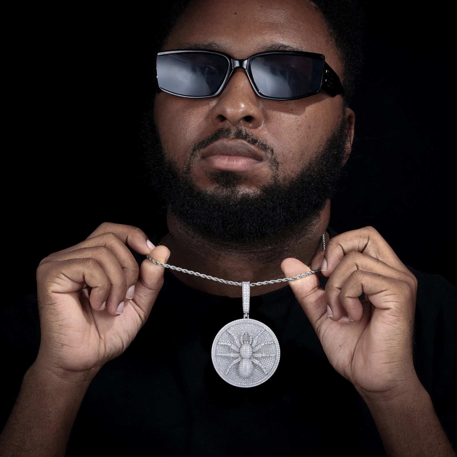 Moissanite Spider Pendant Necklace – Iced Out Round Charm Design | 925 Sterling Silver Hip Hop Jewelry for Men, Passed Diamond Test