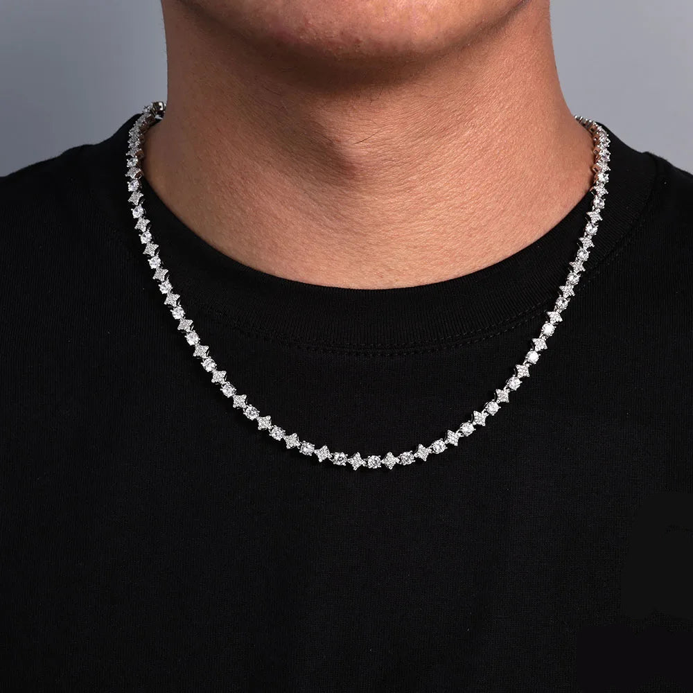 Moissanite Star Tennis Chain Necklace – VVS Iced Out Diamond Exquisite Party Wedding Gift | 925 Sterling Silver Jewelry for Women