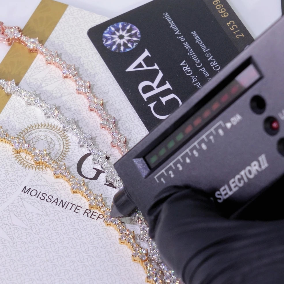 Moissanite Tennis Bracelet – Claw Setting D VVS Lab Diamond Cross Cluster Design | 925 Sterling Silver Hip Hop Jewelry