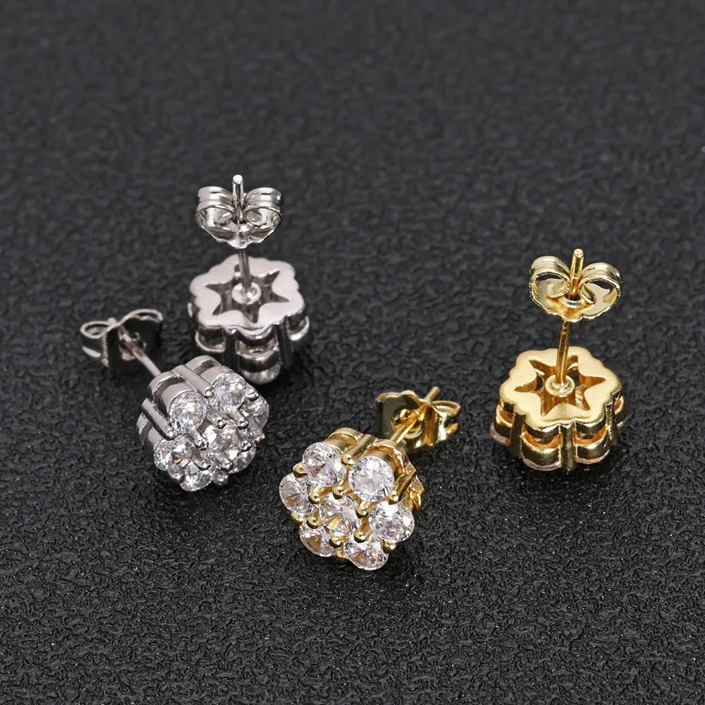 Moissanite Cluster Flower Earrings – VVS Stud Earrings with GRA Certificate | 925 Sterling Silver Hip Hop Jewelry