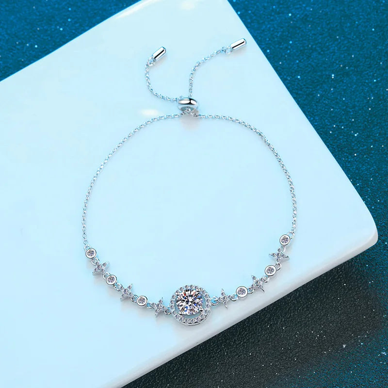 Moissanite Bracelet – Elegant Flower Wedding Jewelry Gift | 925 Sterling Silver Diamond Bracelet for Women
