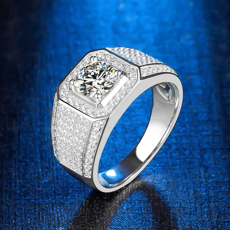 Luxury Moissanite Ring for Men – 1ct 2ct 3ct VVS Iced Out Diamond Ring with GRA Certificate | 925 Sterling Silver Fine Jewelry