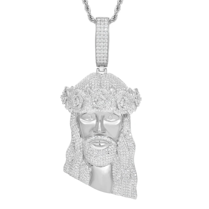 Moissanite Jesus Head Pendant Necklace – Iced Out VVS | 925 Sterling Silver Hip Hop Christian Jewelry for Men & Women