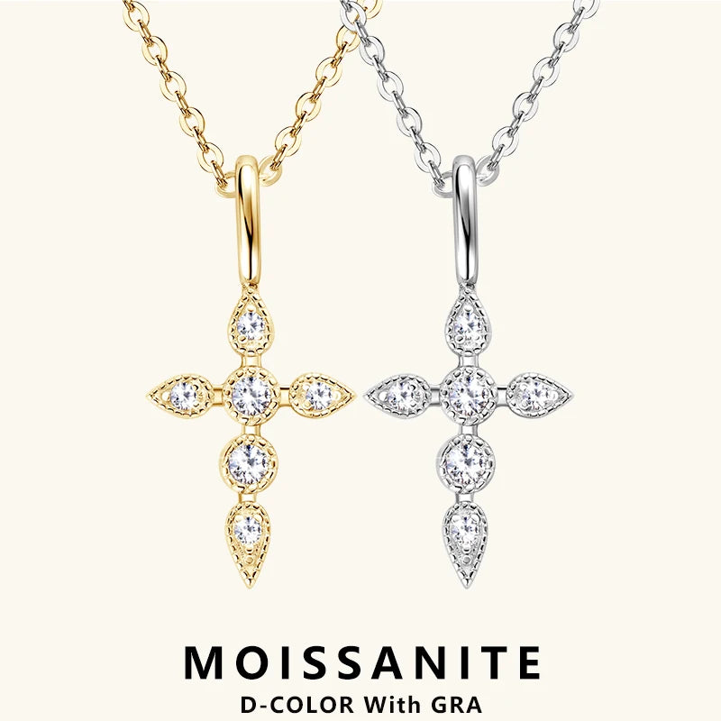 Moissanite Cross Pendant Necklace – Vintage Religious Christian Jewelry | 925 Sterling Silver Certified Chain for Men & Women