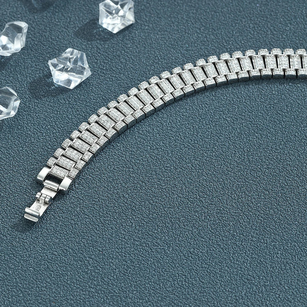 Moissanite Watch Chain Bracelet – 1.2mm Certified Full Diamond Bangle with GRA | 925 Sterling Silver Fine Jewelry for Women & Men