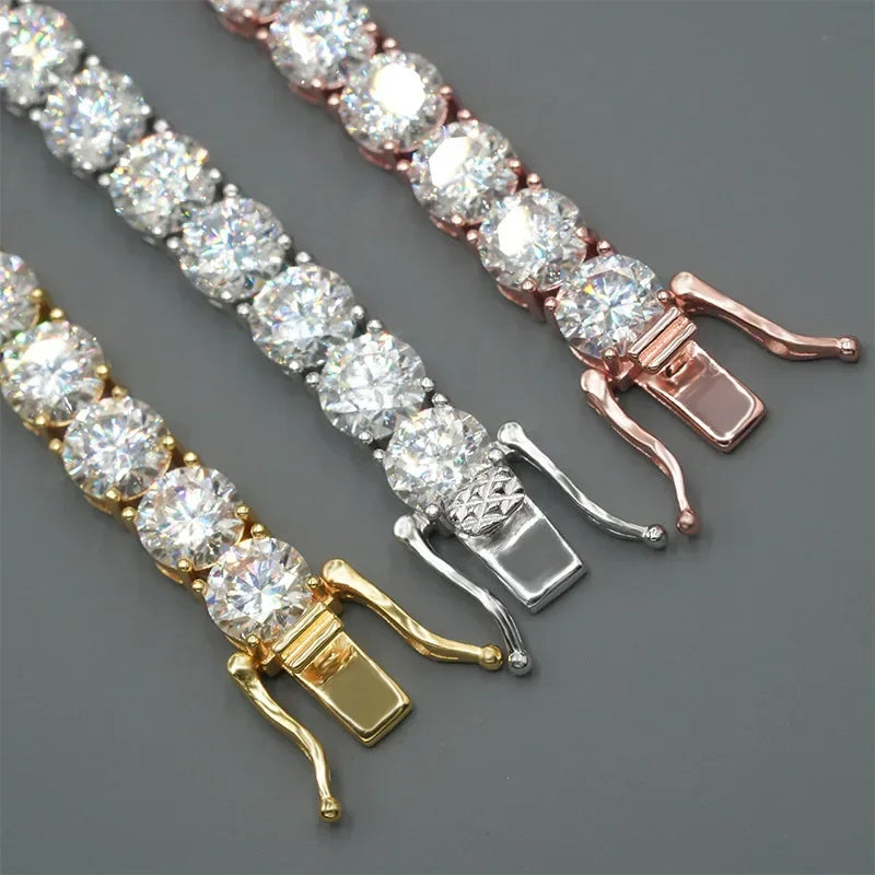 Moissanite Tennis Necklace – Patented Buckle Hip Hop Diamond Tennis Chain | 925 Sterling Silver Jewelry for Women & Men