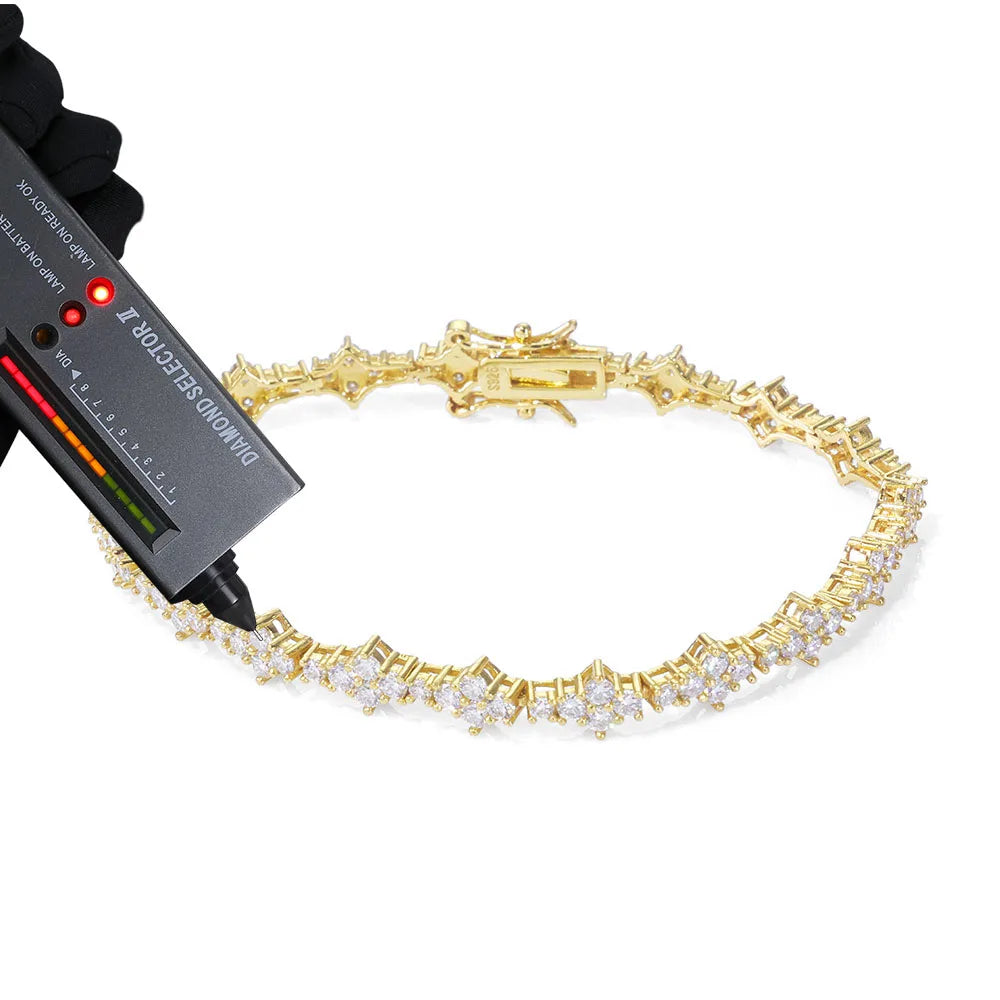 Moissanite Tennis Bracelet – Claw Setting D VVS Lab Diamond Cross Cluster Design | 925 Sterling Silver Hip Hop Jewelry