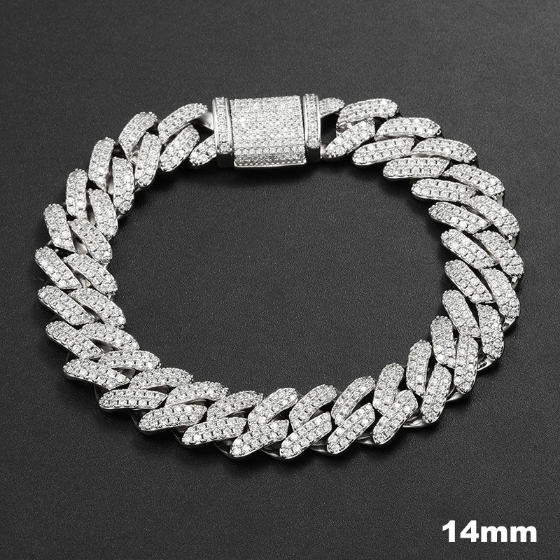 Moissanite Cuban Bracelet – D VVS Full Diamond 6mm–20mm | 925 Sterling Silver Iced Out Hip Hop Jewelry for Men & Women