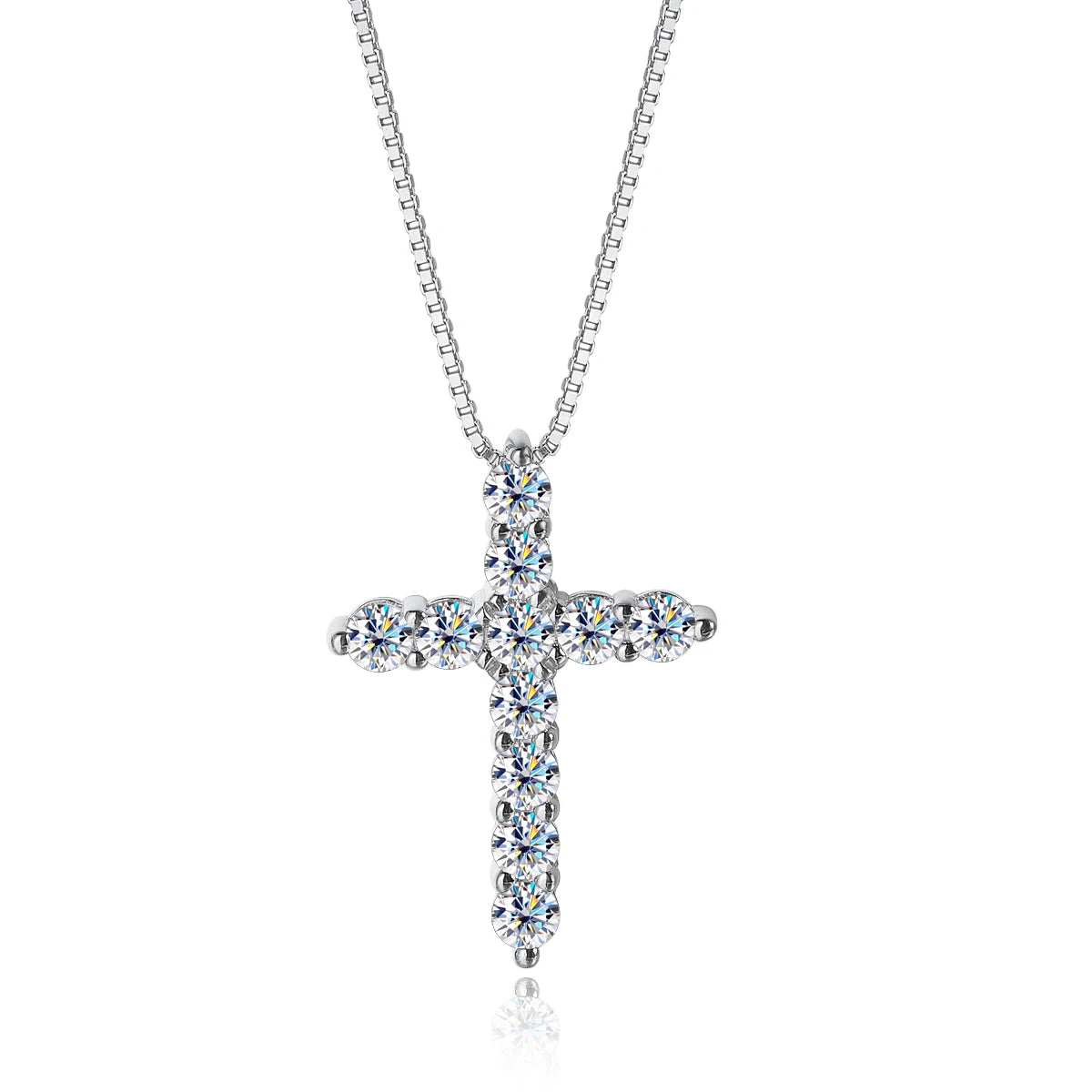 Moissanite Cross Pendant Necklace – D VVS1 | 925 Sterling Silver 18k White Gold Plated Box Chain Fine Jewelry for Women & Men