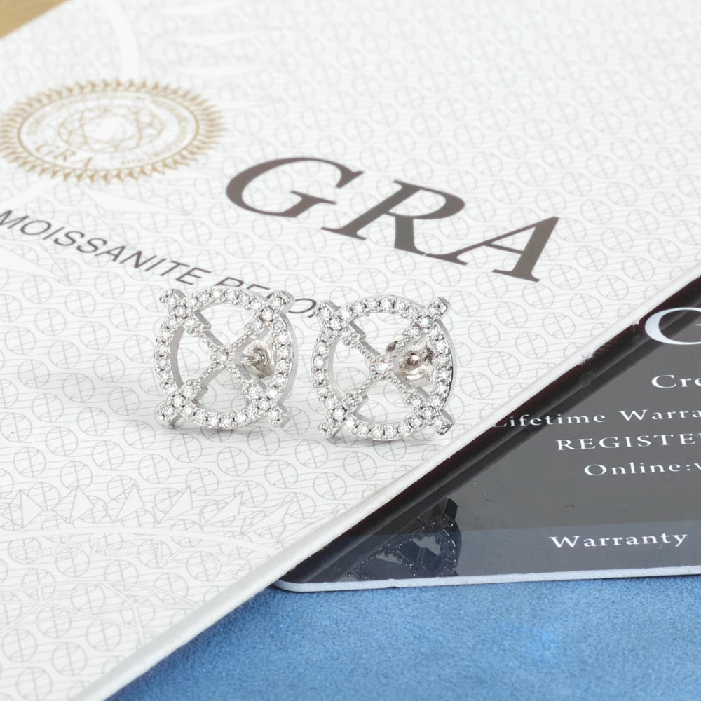 Moissanite Hollow Earrings – Classic Elegant Round Cross Design | 925 Sterling Silver Jewelry for Men & Women
