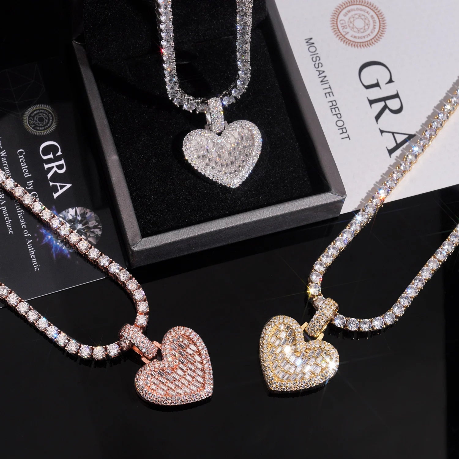 Moissanite Heart Pendant – Hip Hop Design with Certificate | 925 Sterling Silver Fits 3mm Tennis Chain