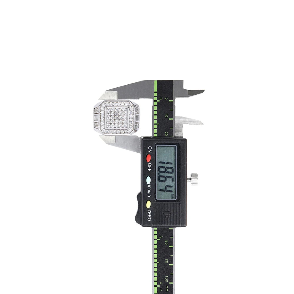 Moissanite Men's Ring – Square & Round Brilliant Cut Hip Hop Design | 925 Sterling Silver VVS Statement Jewelry