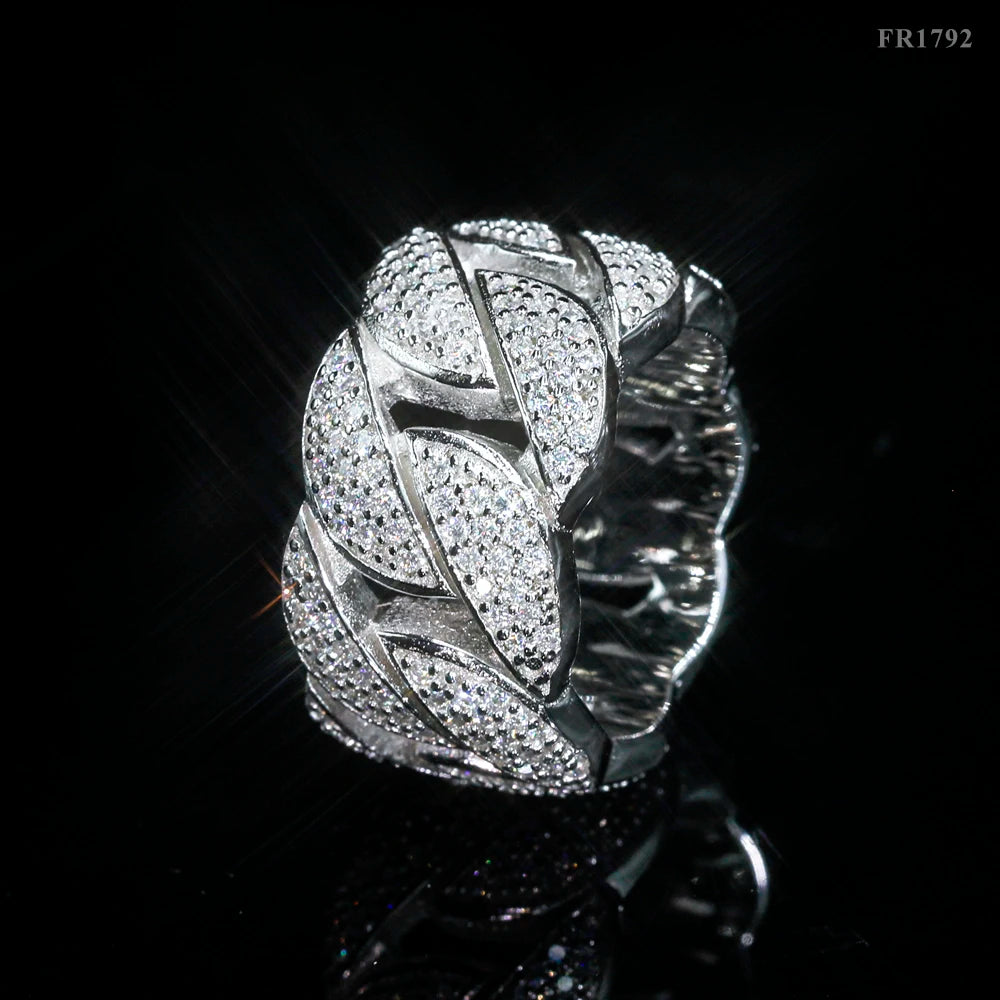 Moissanite Cuban Ring – VVS1 D Color GRA Certified Diamond Band | 925 Sterling Silver Hip Hop Rock Fine Jewelry for Men Pass Test
