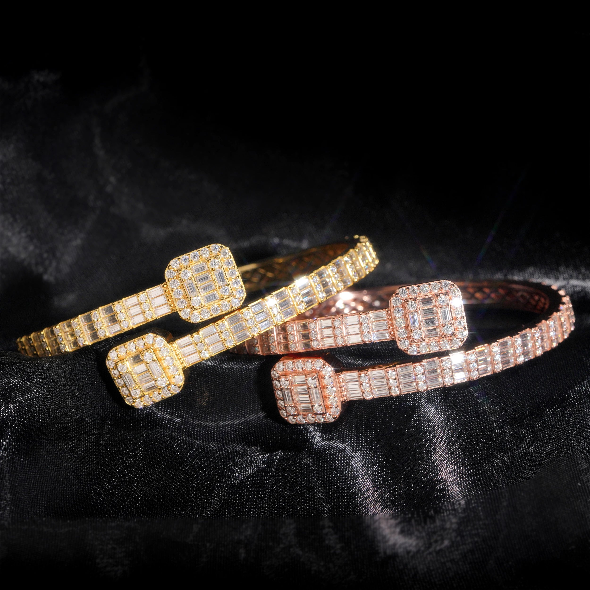 Moissanite Cuff Bracelet – D Color Baguette Design Iced Out | S925 Sterling Silver High Quality Hip Hop Jewelry