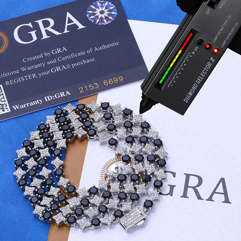 Moissanite Star Tennis Chain Necklace – Custom Black & White Iced Out VVS Bling Party Wedding Gift | 925 Sterling Silver Jewelry