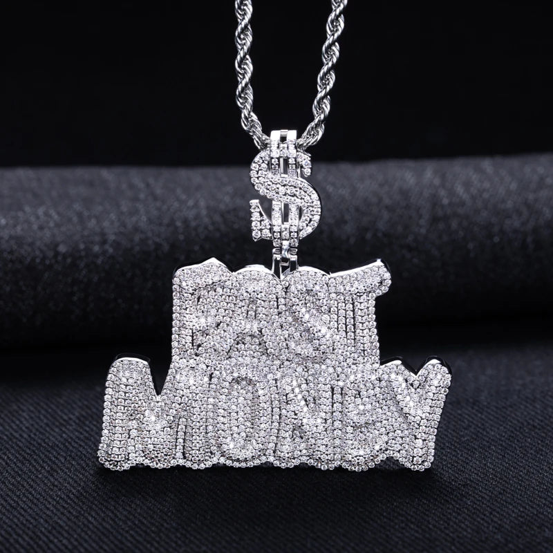 Moissanite Letter Pendant Necklace – 5.89cttw Iced Out Fast Money Design | 14K Gold Plated Hip Hop Bling Jewelry Gifts for Men
