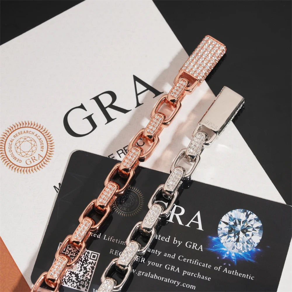 Moissanite Bracelet – 8mm D Color Hip Hop Buckle Design | S925 Sterling Silver with Certificate Fashion Jewelry