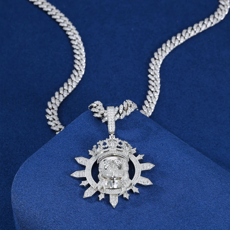 Moissanite Jesus Head Pendant Necklace – Iced Out Design | Christian Faith Hip Hop Jewelry for Men & Women