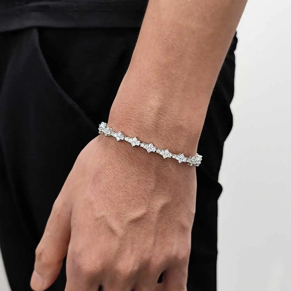 Moissanite Flower Tennis Chain Necklace – 6.5mm Iced Out VVS Hip Hop | 925 Sterling Silver 18K Gold Plated Jewelry