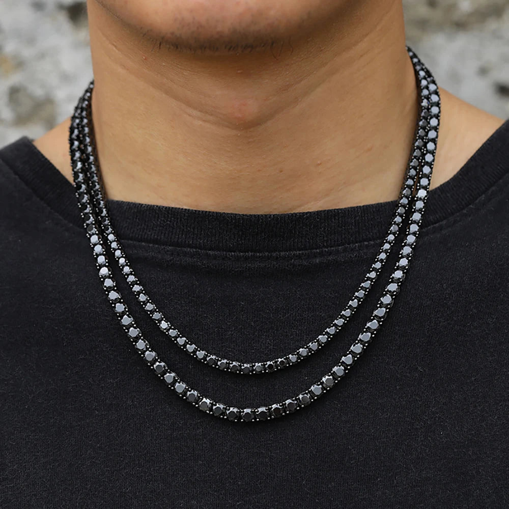 Moissanite Tennis Necklace – 3mm 4mm 5mm 6.5mm Full Black Big Diamond with Certificate | 925 Sterling Silver 18K Gold Plated Fine Jewelry for Women & Men
