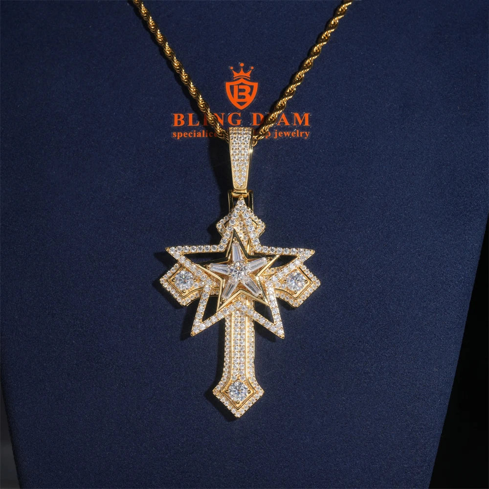 Full Moissanite Cross Pendant – GRA Certified | 925 Sterling Silver Hip Hop Jewelry Fits 10mm Tennis Chain