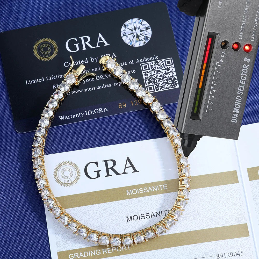 Moissanite Tennis Bracelet – 2mm 3mm 4mm 5mm VVS Iced Out Pass Diamond Test with GRA | 925 Sterling Silver Tennis Chain Jewelry