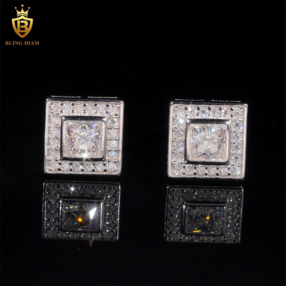 Moissanite Stud Earrings – Square D Color with Certificate | S925 Sterling Silver Fine Jewelry Gifts