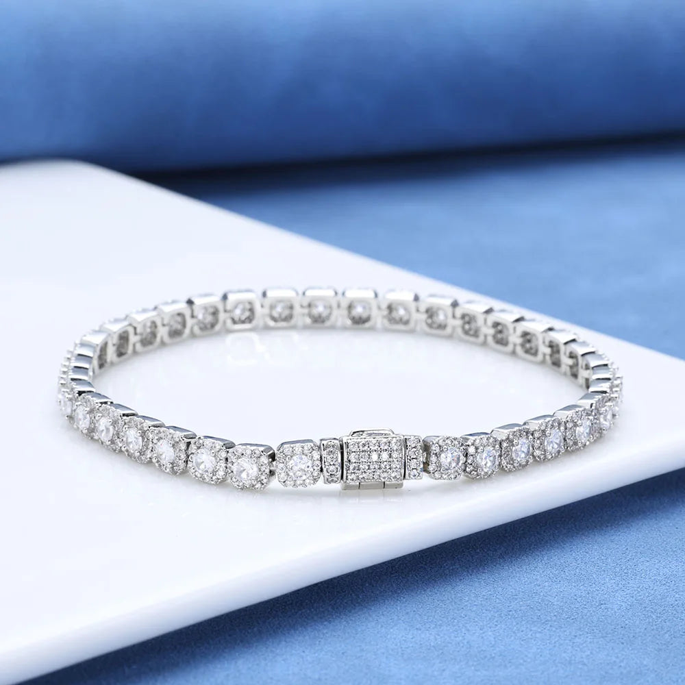 Moissanite Tennis Chain Necklace – 5mm Luxury Custom VVS Diamond Cluster | 925 Sterling Silver Jewelry