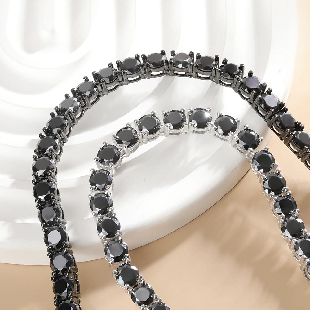 Moissanite Tennis Necklace – 3mm 4mm 5mm 6.5mm Full Black Big Diamond with Certificate | 925 Sterling Silver 18K Gold Plated Fine Jewelry for Women & Men