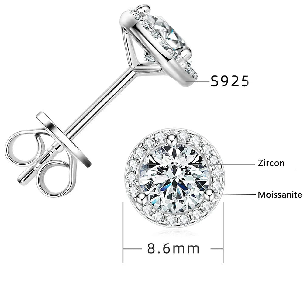 Moissanite Threaded Earrings Set – 1ct 2ct Simple Niche Style | 925 Sterling Silver Unisex Jewelry for Men & Women
