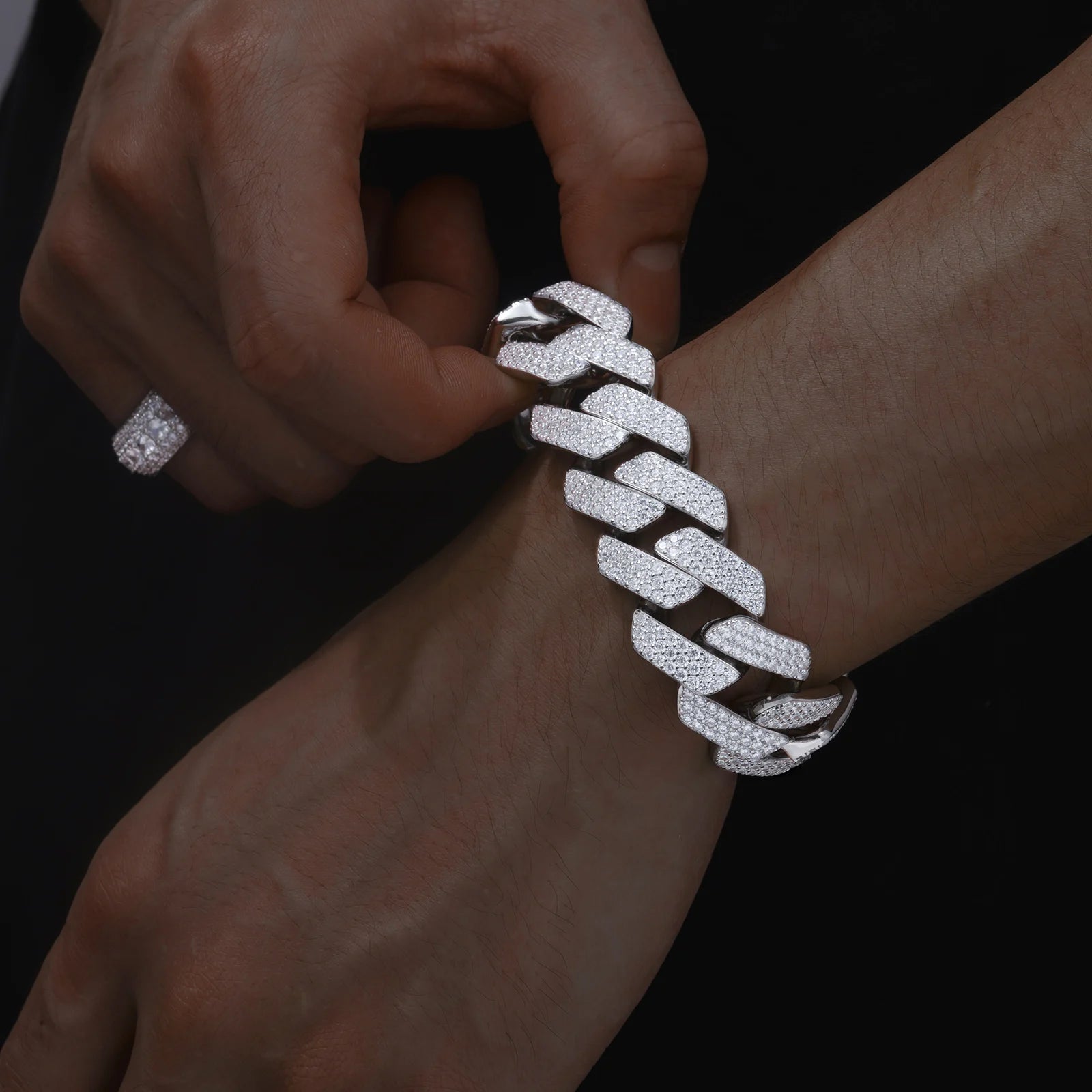 Moissanite Cuban Bracelet – 23mm Full Diamond | Solid 925 Sterling Silver Hip Hop Chain Jewelry for Men & Women