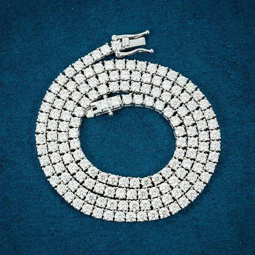 Moissanite Tennis Chain Necklace – 3mm 4mm 5mm D Color VVS Pass Diamond Test with GRA Certificate | 925 Sterling Silver Jewelry