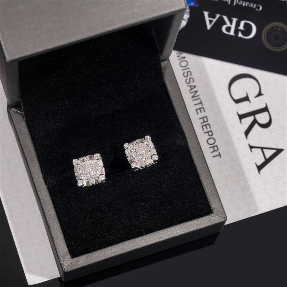 Moissanite Stud Earrings – 10mm Square D Color with Certificate | S925 Sterling Silver Fine Jewelry Gifts
