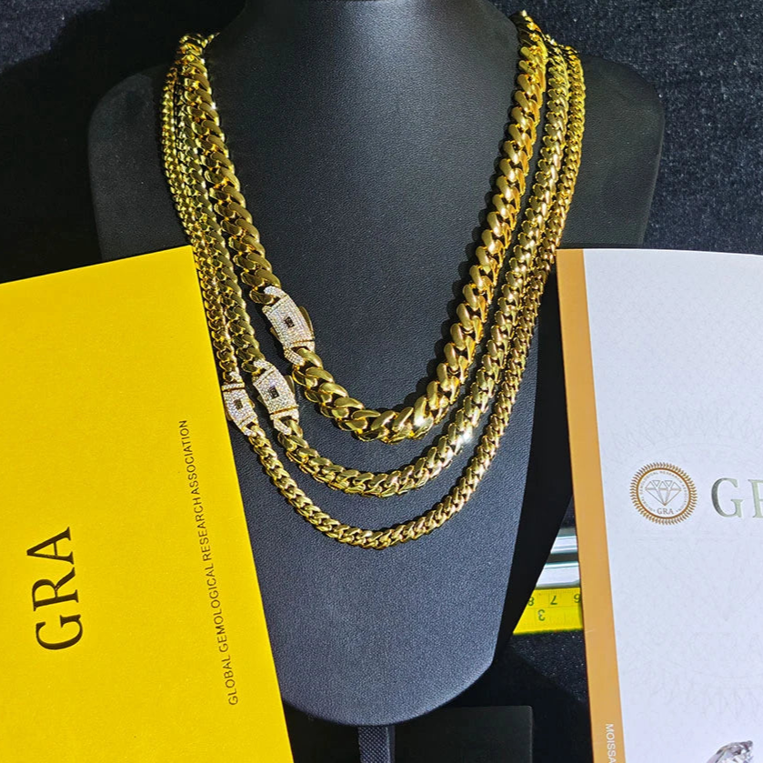 Moissanite Monaco Chain Choker Necklace – Thick Iced Out Diamond Clasp 14K Gold Plated | 925 Sterling Silver Cuban Link Jewelry for Men