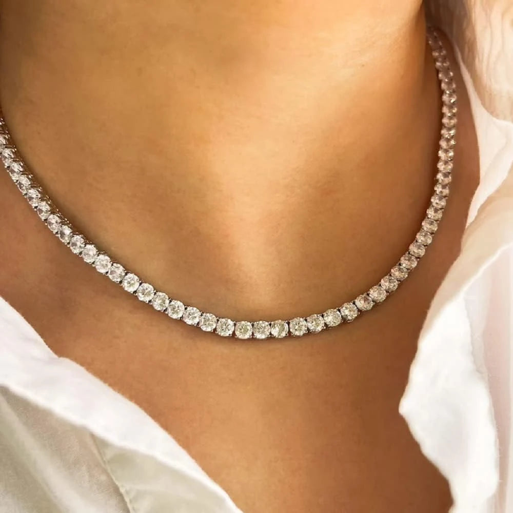 Moissanite Tennis Necklace – 3-5mm | S925 Sterling Silver Full Diamond Chain Party Jewelry Gift for Men & Women
