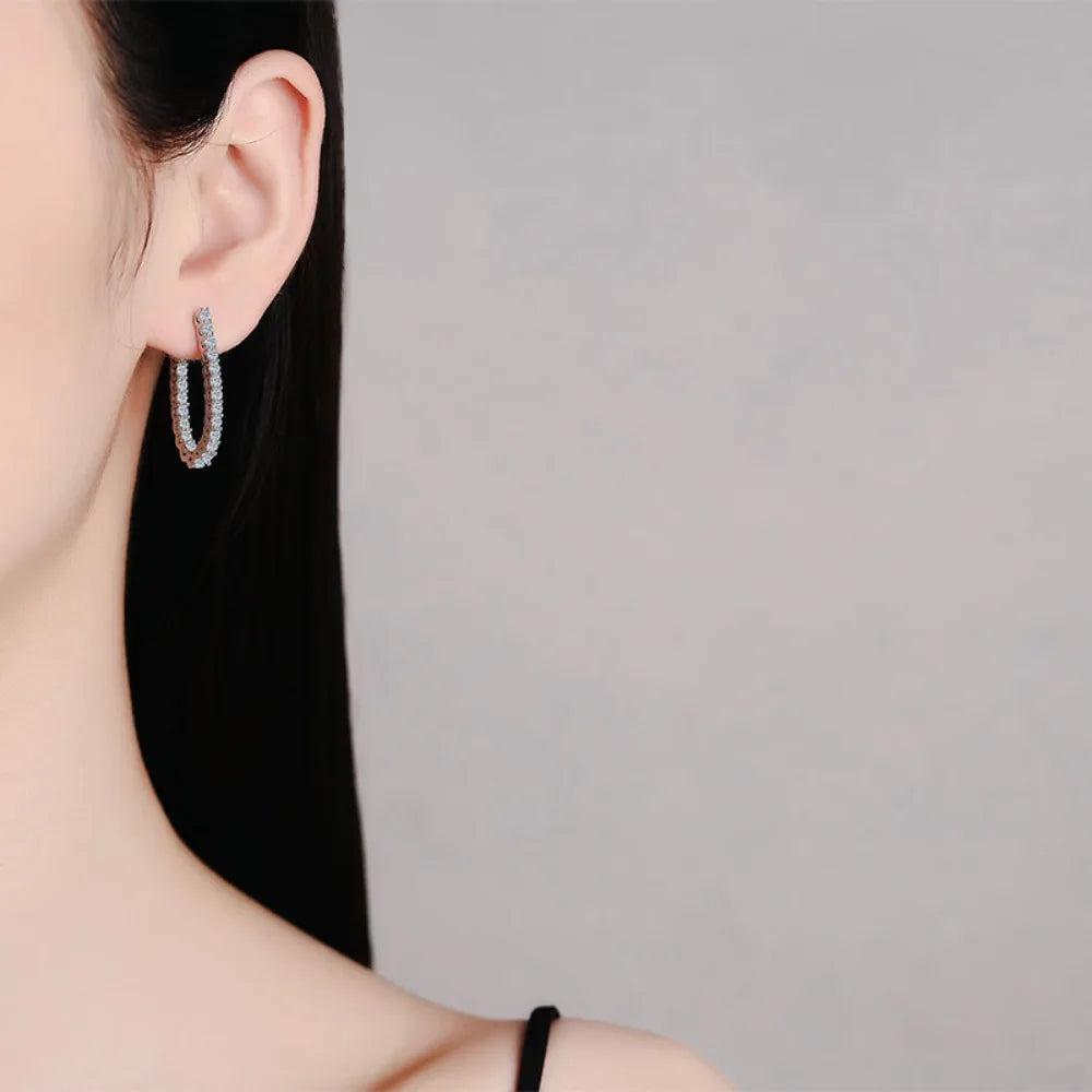 Moissanite Hoop Earrings – 1.8ct Sparkling Lab Diamond | 925 Sterling Silver Certified Wedding Jewelry for Women