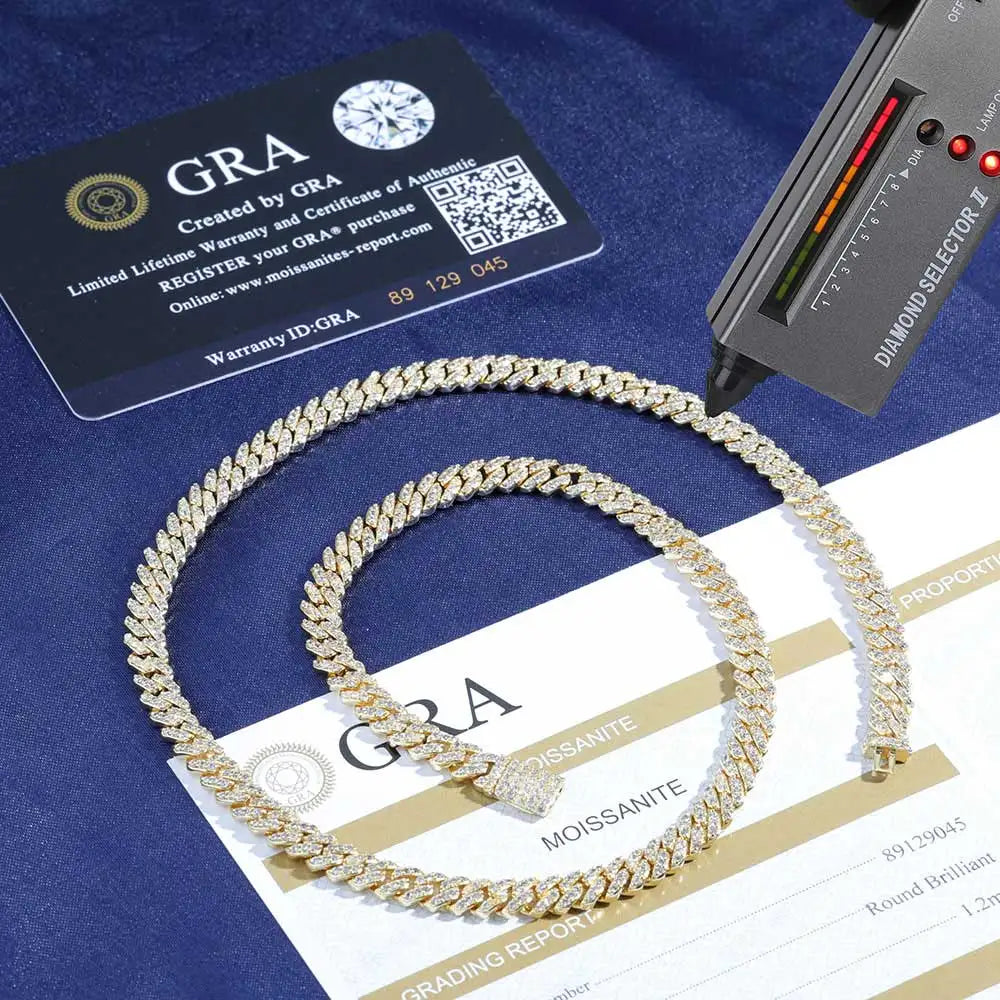 Moissanite Cuban Link Chain Necklace – 6mm VVS Diamond Iced Out Pass Test Single Row | 925 Sterling Silver Jewelry for Women