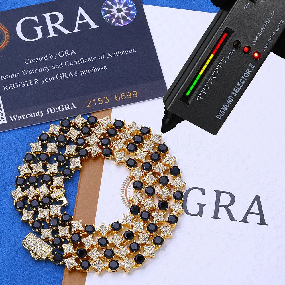 Moissanite Star Tennis Chain Necklace – Custom Black & White Iced Out VVS Bling Party Wedding Gift | 925 Sterling Silver Jewelry