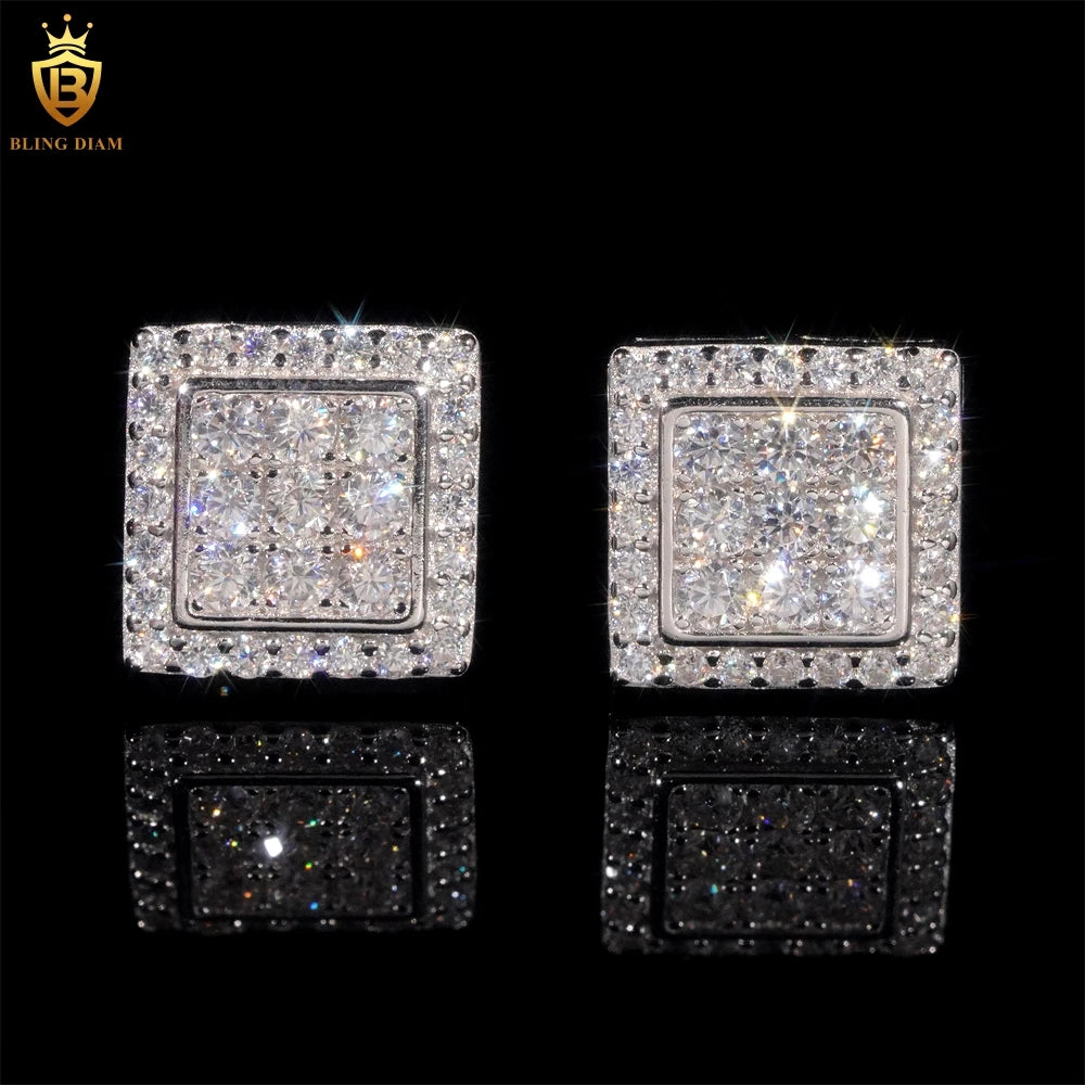 Moissanite Stud Earrings – Square D Color with Certificate | S925 Sterling Silver Fine Jewelry Gifts