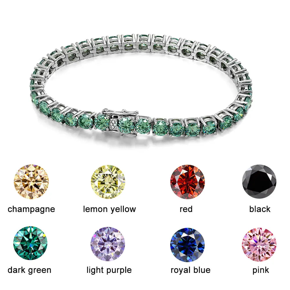 Green Moissanite Tennis Bracelet – D VVS with GRA Certificate | 925 Sterling Silver Lab Diamond Wedding Jewelry for Men & Women